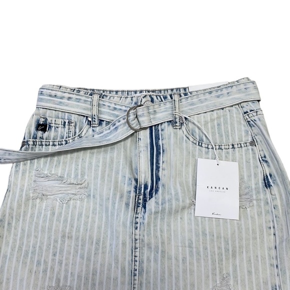 KanCan NWT Jean Skirt Estilo Striped Mini Skirt Denim Blue White Size Small S - Picture 2 of 13